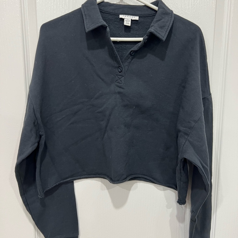 Women's Topshop Navy Long Sleeve Polo Top
